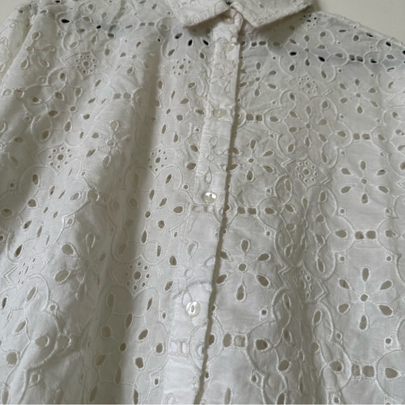 White Boho Eyelet Button down Shirt- Floral Lace Shirt - Festival Top- Size XL - Picture 5 of 6
